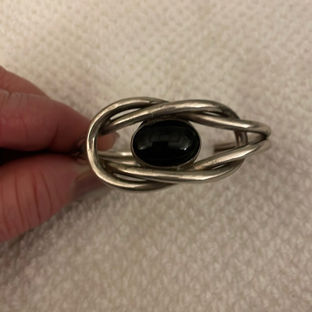 Sterling silver cuff bracelet with black stone